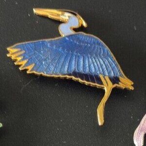 Vintage, WM Spear Design, Gold Tone & Enamel, Blue Herron Pin